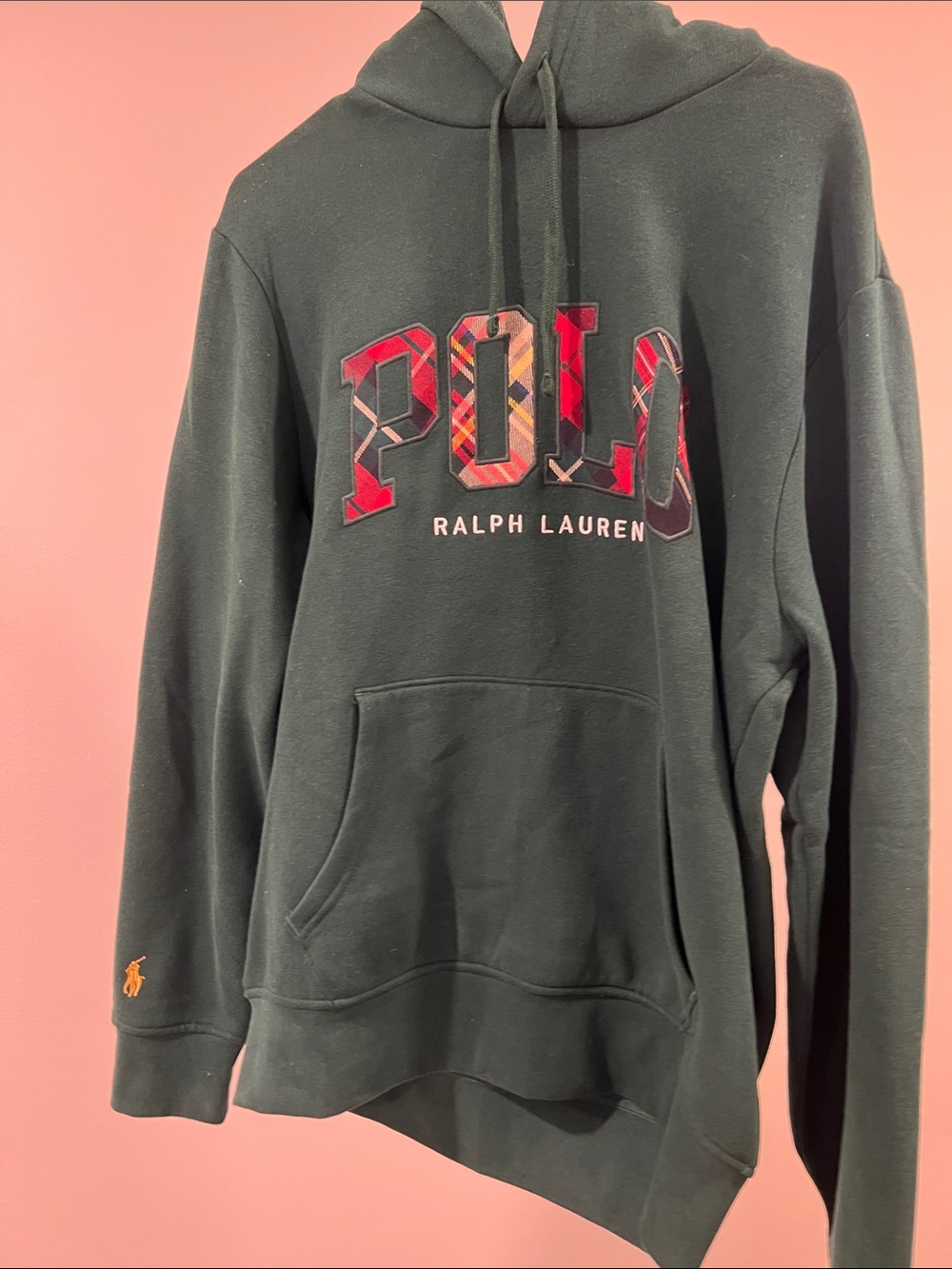 Ralph Lauren Dark Green Crewneck Hoodie with Plaid Logo